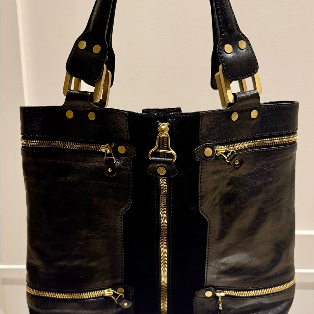 Jimmy Choo Black and Gold Leather Tote - Picture 2 of 11